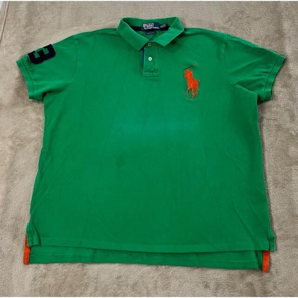 Vintage Polo Ralph Lauren Polo Shirt Men XL Green Big Pony 3 Custom‎ Fit S/S